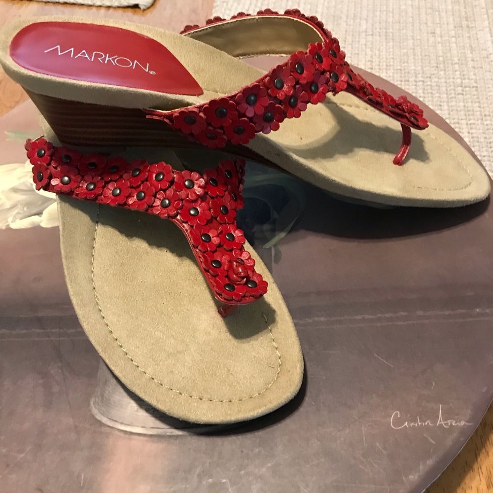 Red Markon Wedge Sandals
